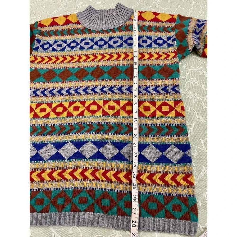 Vintage Lerner! Sweater Womens Large Multicolor Geometric Mock Neck 80s‎